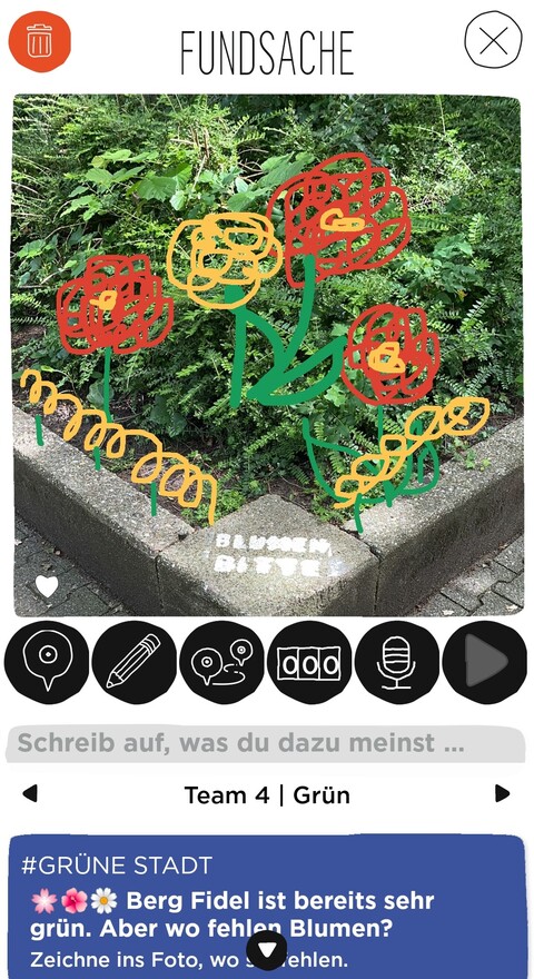 Screenshot App Stadtsache zum Thema Grün in Berg Fidel