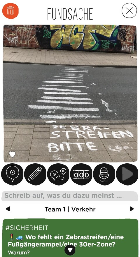 Screenshot App Stadtsache zum Thema Verkehr in Berg Fidel