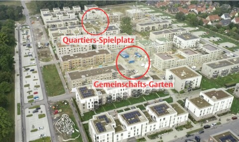Die Standorte des zukünftigen Quartiers-Spielplatzes und des Gemeinschaftsgartens im York-Quartier