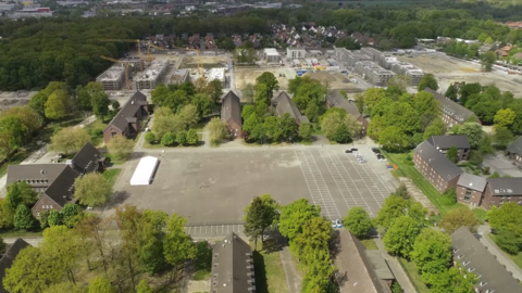 Blick über den ehemaligen Exerzierplatz der York Kaserne Münster-Gremmendorf in Richtung Norden auf die neuen Baufelder.